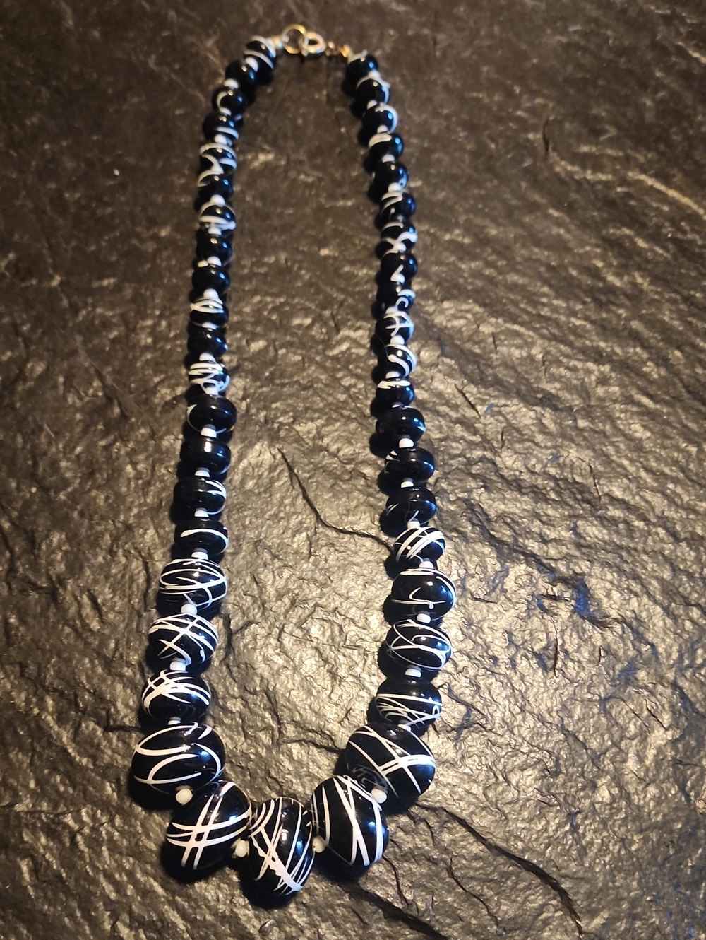 Vintage Black & White Swirl Bead Necklace